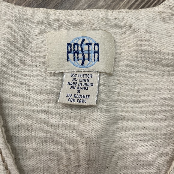 Pasta Vintage Linen Cotton Floral Embroidered Western Vest Small - Picture 2 of 4